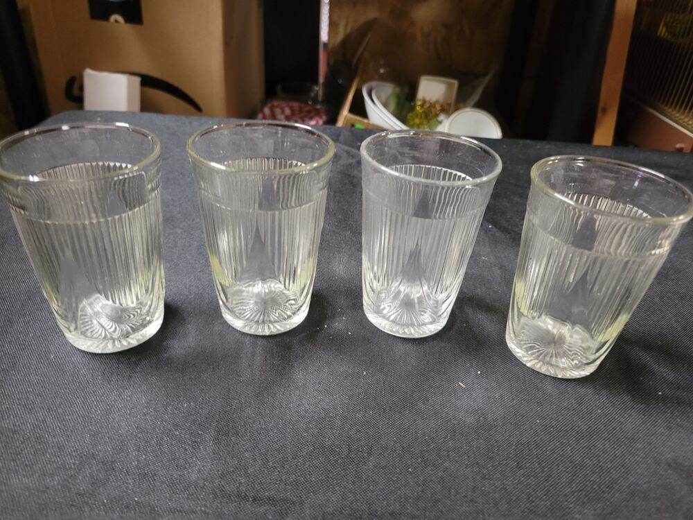 Set Of 4 Juice Pressed Glass Antique Vintage